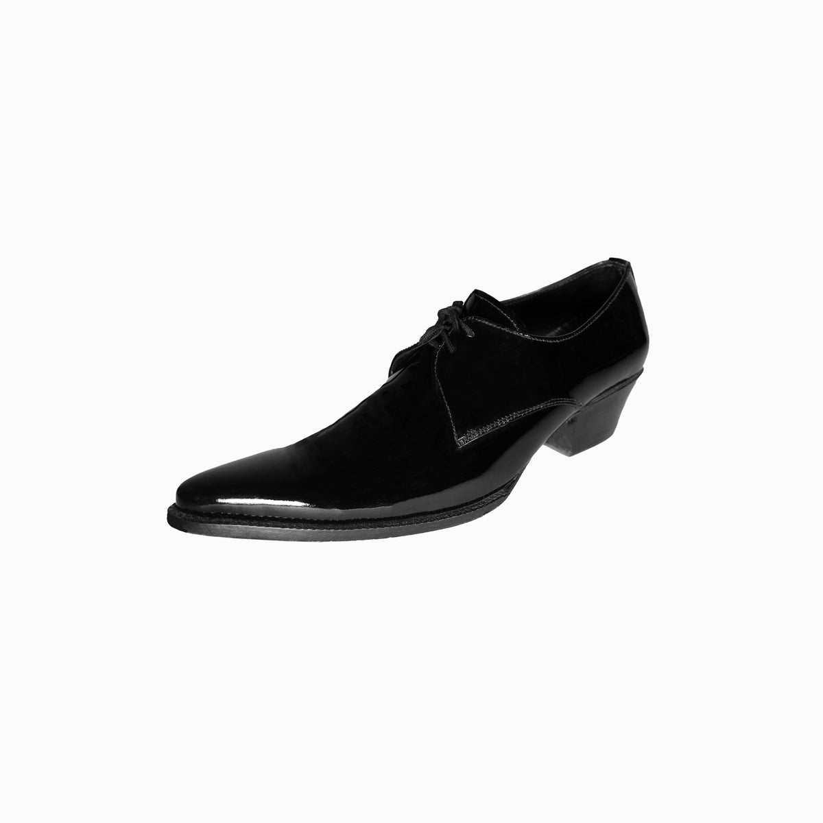 HALLOWS POINTED TOE OXFORD SHOE IN PATENT LEATHER WITH CUBAN HEEL PS ANGLE PROFILE