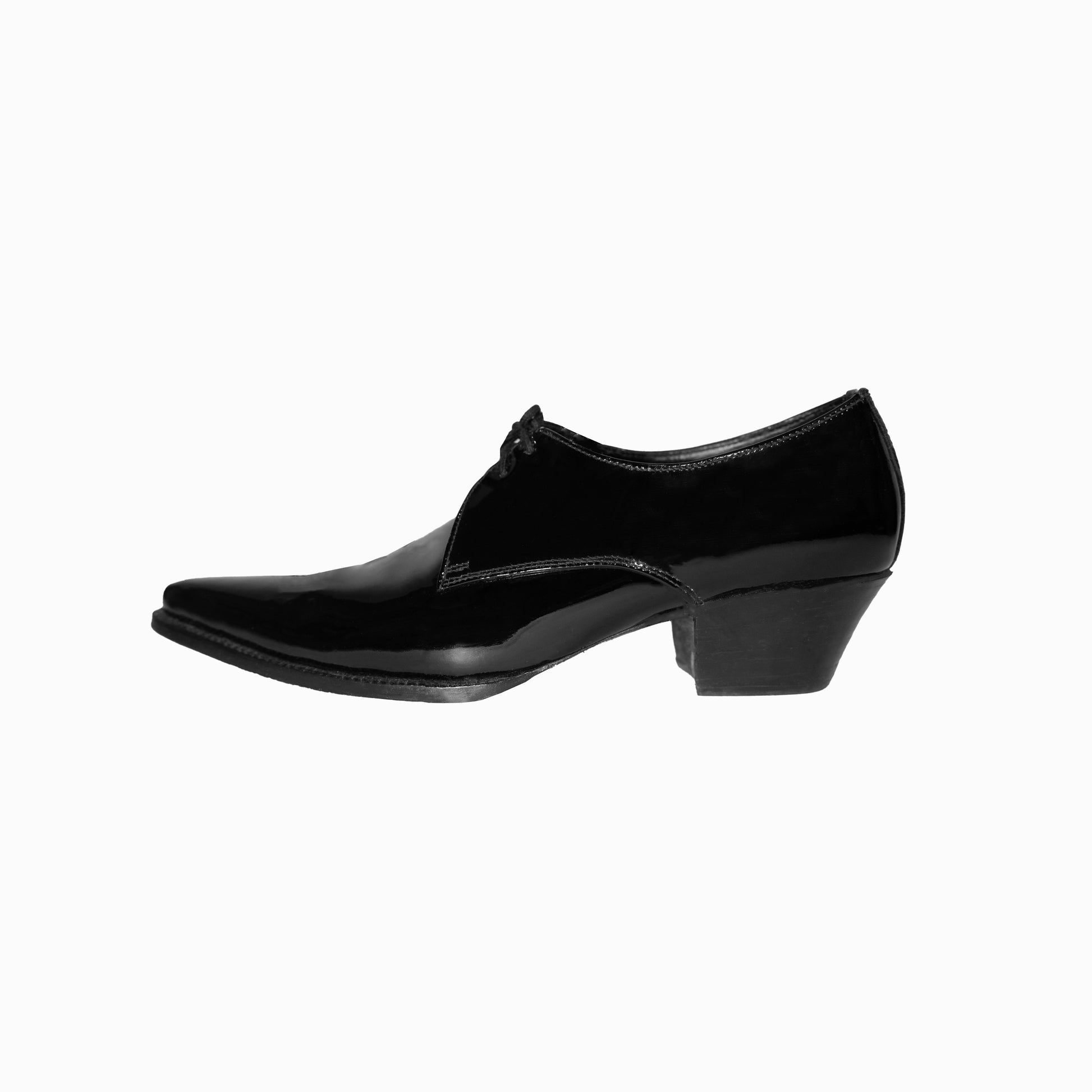 HALLOWS POINTED TOE OXFORD SHOE IN PATENT LEATHER WITH CUBAN HEEL PS SIDE PROFILE