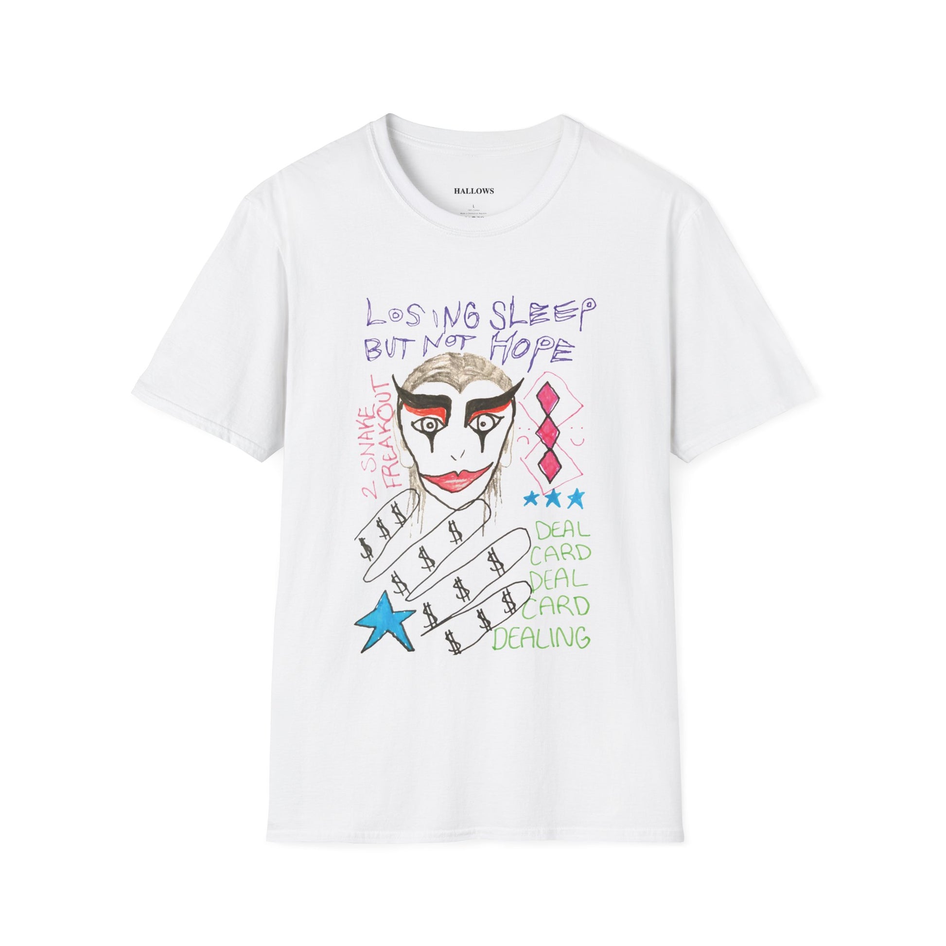 hallows_t-shirt_losing sleep not hope white front logo