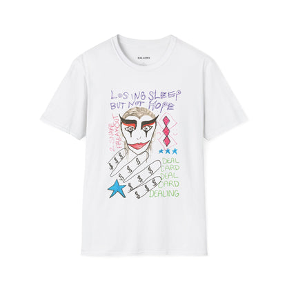 hallows_t-shirt_losing sleep not hope white front logo